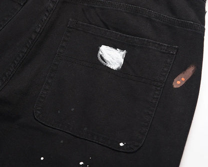 2023 Streetwear Graffiti Cargo Flared Jeans Khaki Black Splash Ink Wide Leg Denim Pant Hip Hop Cargo Trousers Jean Men - Premium Kiosk