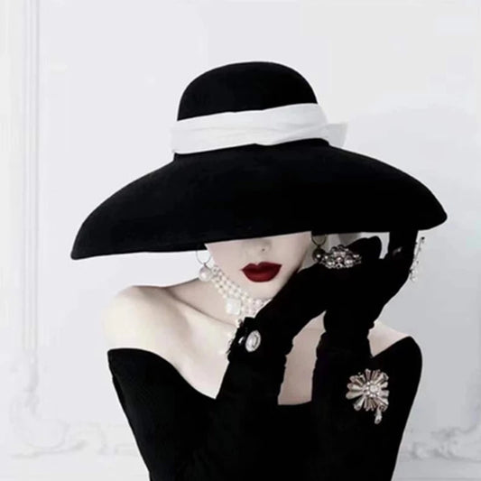 Vintage Wedding Hats Black Velvet Ribbon Bridal Hats Hepburn Style Top Hat Elegant Bridal Head Accessories Fascinator Hats 2021
