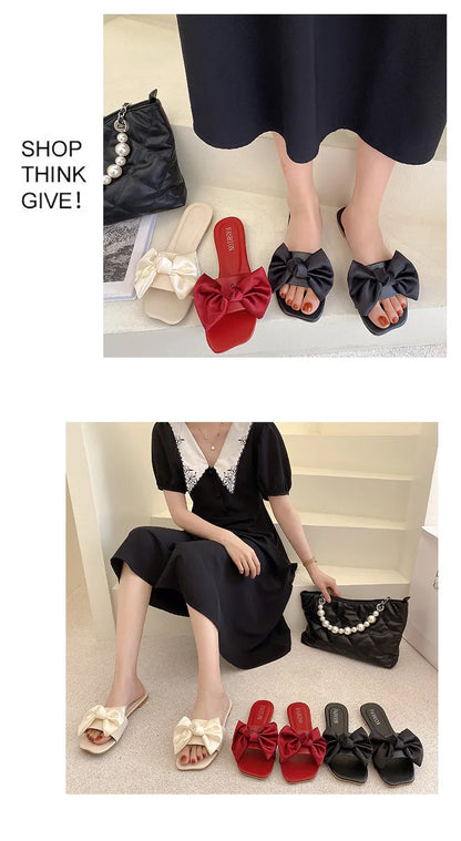 Women's Slippers  Platform Shoes Sandals Female 2021 Sexy Bow  Flat Slippers for Ladies Beach Vacation Women Summer Flip-flops
