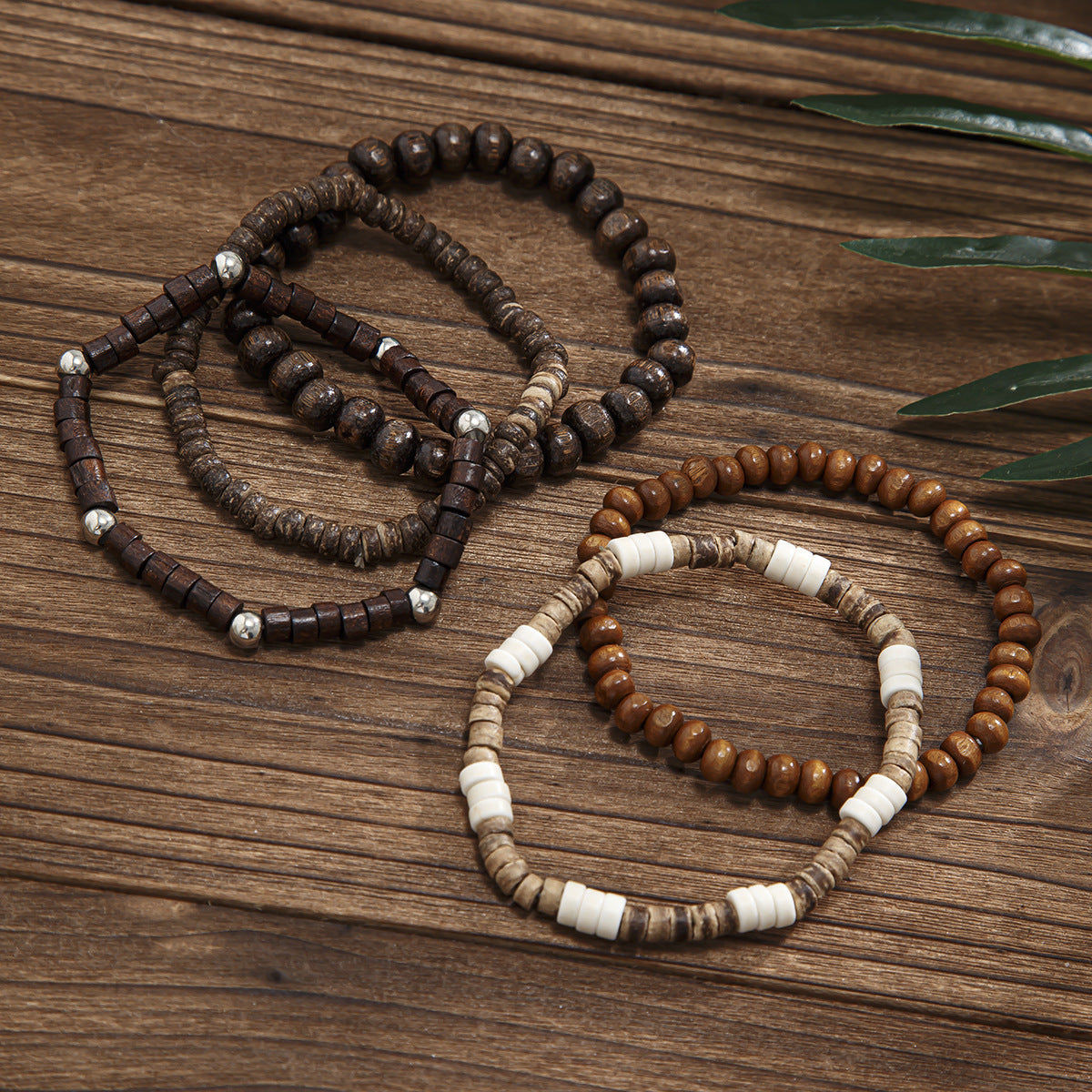 5pcs/set Wooden Beads Bracelet for Men,Hip Hop Niche Natural Stone Stacked Bracelet,Male Handmade Jewelry Gifts