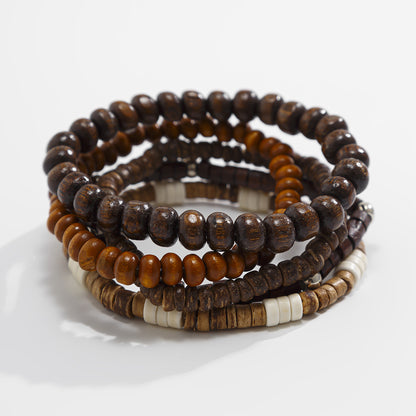 5pcs/set Wooden Beads Bracelet for Men,Hip Hop Niche Natural Stone Stacked Bracelet,Male Handmade Jewelry Gifts