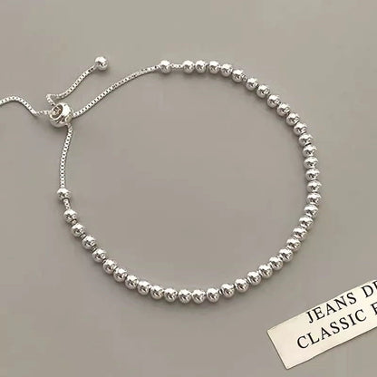 100% Solid 925 Sterling Silver Metal Bracelets for Women Men Beads Adjustable Handmade Simple Bracelet Birthday Christmas Gifts