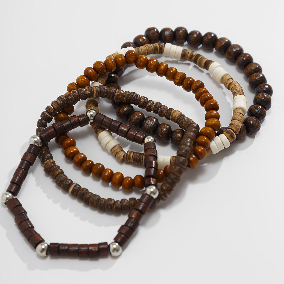 5pcs/set Wooden Beads Bracelet for Men,Hip Hop Niche Natural Stone Stacked Bracelet,Male Handmade Jewelry Gifts