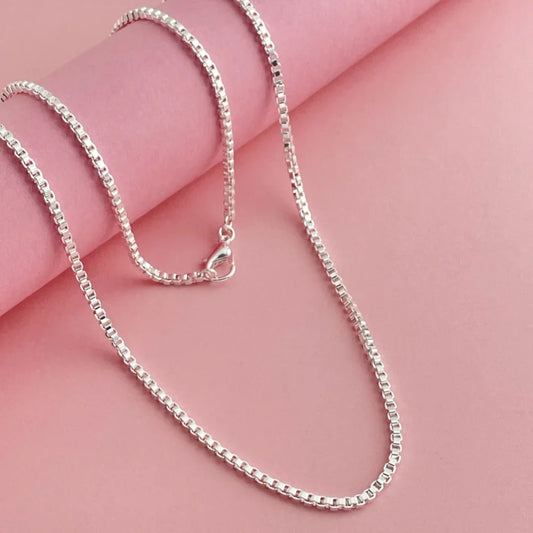 925 Sterling Silver Delicate 2mm Box Necklace for Women Fashion Wedding Engagement Jewelry Gift
