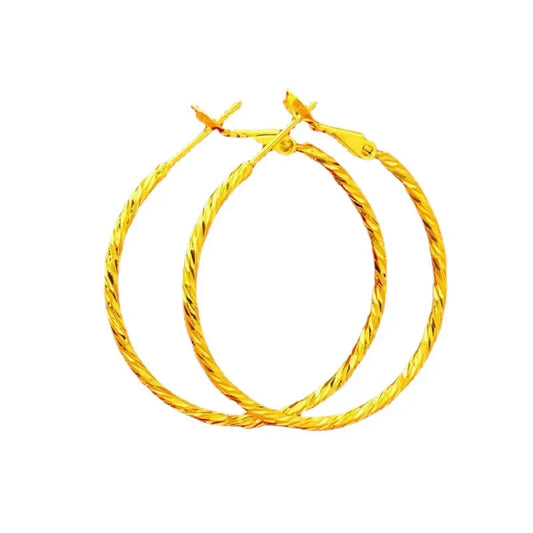 Women's 24K AU999 Gold Earrings, 4 - 4.5cm Diameter, Simple yet Exaggerated Style