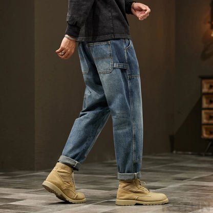 2024 Cargo Jeans Men Harem Pants Loose Baggy Pants Blue Patched Fashion Designer Pockets Trousers Oversized Tapered Streetwear - Premium Kiosk