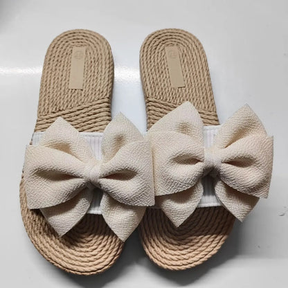 Women Slippers Fashion Trend Bow Anti Slip Sandals Wear-resistant Comfortable Soft Sole Flat Heel Slippers Home Slides Women - Premium Kiosk