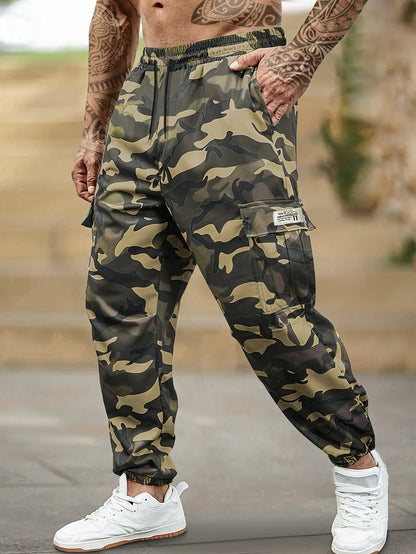 [Trendy Camo Cargo Pants] Camo Cargo Pants - Men's Trendy Casual Regular Fit Trousers With Side Pocket For Outdoor Activities - Premium Kiosk