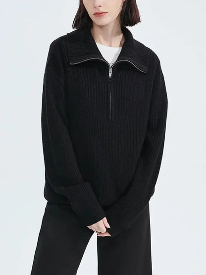 Women's Winter Sweaters Solid Grey Ladies Turtleneck Casual Loose Thick Zippers Pullovers Beautiful Oversized Sweater Women