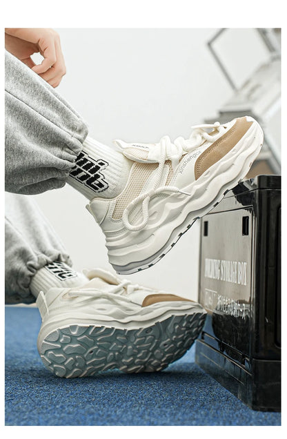 2024 new men comfortable outdoor comfort autumn Korean version of the trend thick sole leisure sports net men shoes Daddy shoes