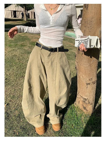 Women's Y2K Vintage Wash Cargo Jeans Harajuku Scimitar Wide Leg American Retro Denim Pants Baggy Trousers Gyaru Streetwear - Premium Kiosk