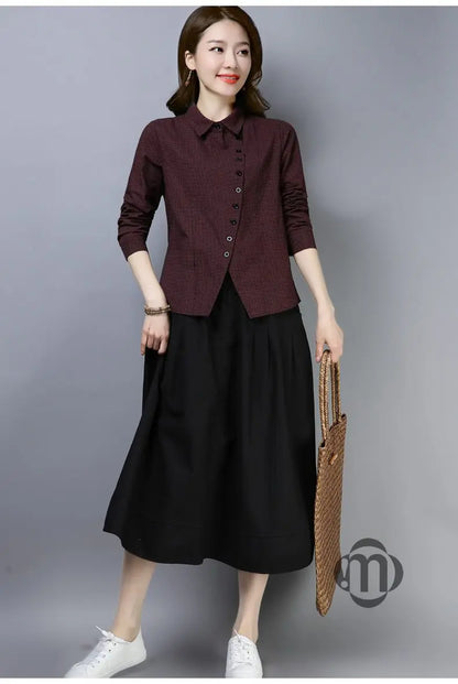 Women's Clothing  2022 Blouses Women Shirt thin Slim creative irregular Button turn-down collar lattice  spring summer leisure