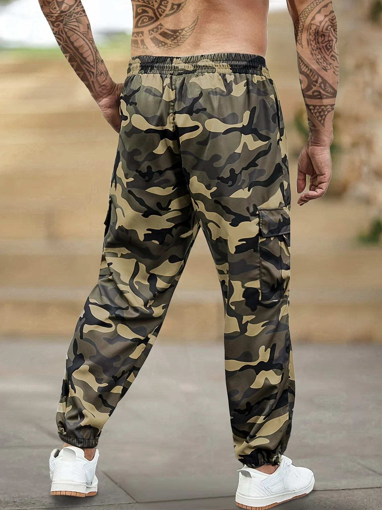 [Trendy Camo Cargo Pants] Camo Cargo Pants - Men's Trendy Casual Regular Fit Trousers With Side Pocket For Outdoor Activities - Premium Kiosk