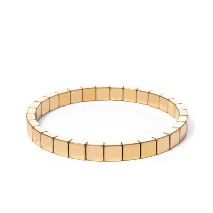 2024 New Design Golden Bracelets For Women Gold Color Hematite Beaded Elastic Bangle Sets Square Shape Beads Accessory