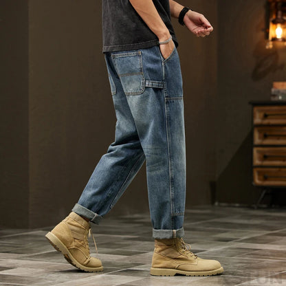 2024 Cargo Jeans Men Harem Pants Loose Baggy Pants Blue Patched Fashion Designer Pockets Trousers Oversized Tapered Streetwear - Premium Kiosk