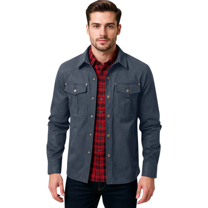 Casual Men's Jacket Men's Jackets Spring Flannel Lined Shirt Coat  Men's Jackets Windproof Western Cowboy Casual Coat