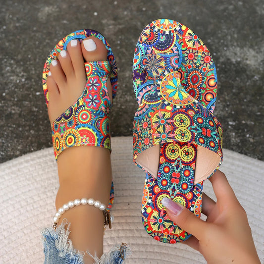 Women Slippers Bohemian Flower Pattern Sandals Casual Lightweight Shoes Flip Flops Fashion Big Size Slippers Home Slides Women - Premium Kiosk