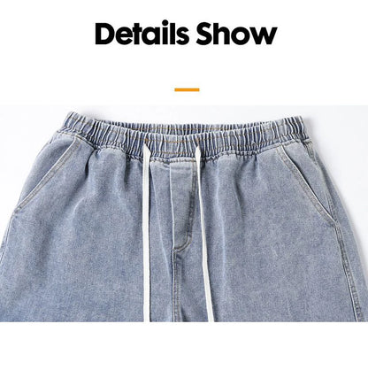 Men's Baggy Straight Cargo Jeans Elastic Waist Drawstring Casual Pants High Street Fashion Vintage Trousers Male Trendy Brand