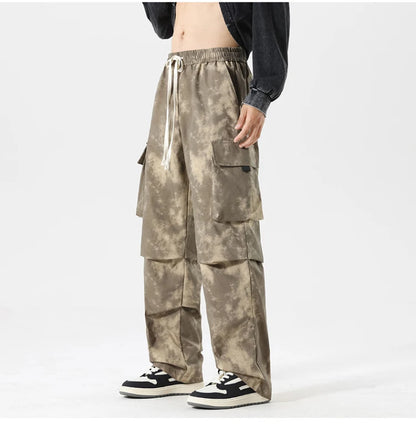 Casual Cargo Pants Man's High Waist Drawstring Baggy Pants Fashion High Street Straight Loose Workwear Trousers Trend Streetwear - Premium Kiosk