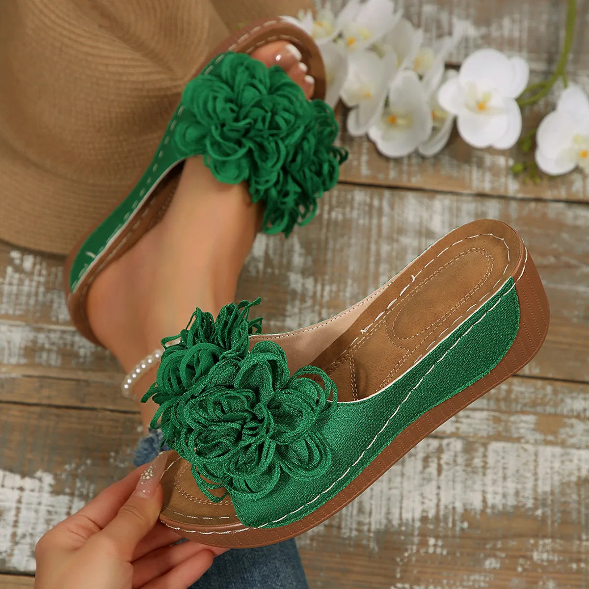 2025 New Women Platform Slippers Slip on Fashion Woman Shoes Summer Sandals Comfortable Flower Wedges Slippers Slides Women - Premium Kiosk