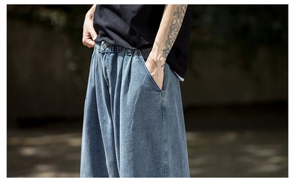 Men's Jeans Hip Hop Streetwear Skateboard Neutral Denim Trousers Men Jeans Wide Leg Denim Cargo Jean Pants Loose Straight Baggy - Premium Kiosk