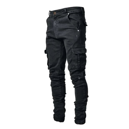 Fashion New Men's Denim Cargo Pants Multi-pockets Design Solid Slim Jeans Men Street Elastic Cowboy Trousers Daily Wear Joggers