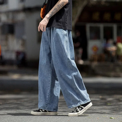 Men's Jeans Hip Hop Streetwear Skateboard Neutral Denim Trousers Men Jeans Wide Leg Denim Cargo Jean Pants Loose Straight Baggy - Premium Kiosk