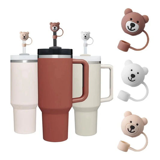 3 Pack Straw Cover For Stanley Cups Cute Bear Straw Protector Cover Compatible For Stanley 30&40Oz Silicone Straw