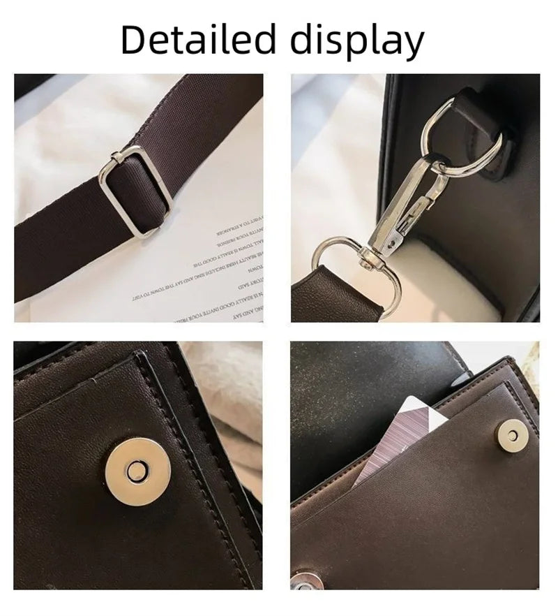 Women's Crossbody Bag New Small Square Bag Trendy Fashion Casual Simple Wide Shoulder Strap Retro One Shoulder Messenger Bag