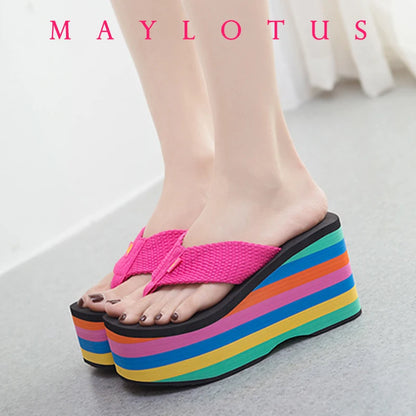 2025 Women Slippers High Heels Flip Flop Wedge Slippers Women Summer 10CM Heels Platform Slippers Flip Flops Womens Black Slides - Premium Kiosk