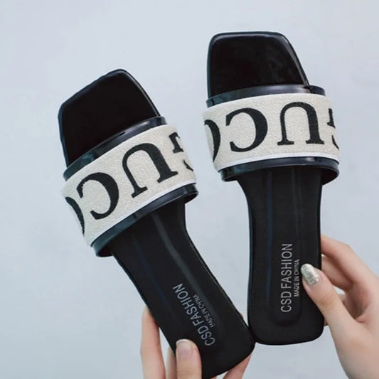 Women's slippers 2025 summer retro letters ladies open toe daily casual comfortable outdoor beach vacation flip flops plus size - Premium Kiosk