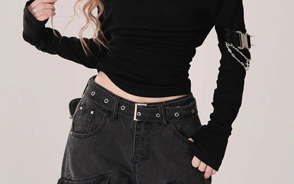 Y2K 2000S Black Cargo Jeans Women Vintage Streetwear Wide Leg Denim Pants Harajuku Aesthetic High Waist Baggy Straight Trousers - Premium Kiosk
