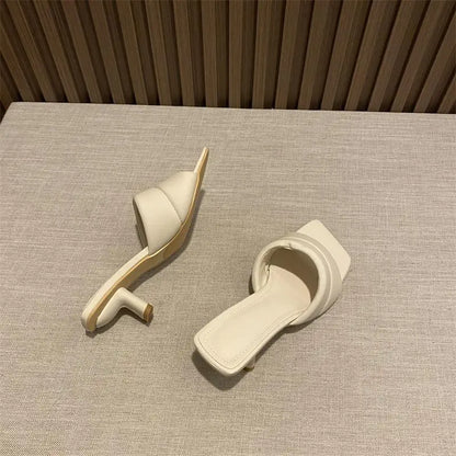 Women's Slippers 2025 New Women's Summer Fashion Open Toe Square Flip-Flops Women's High Heel Sandals for Women - Premium Kiosk