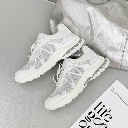 Women's Dad Shoes Thick Sole Heightening 2025 Spring Autumn Pure Color Adult Laced Comfortable Polyurethane Casual Sports Shoes
