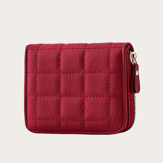 Women PU Leather Plaid Purses Short Wallet Fashion Card Holder Wallet Coin Pocket Fashion Small Zipper Wallet Solid Color Bag