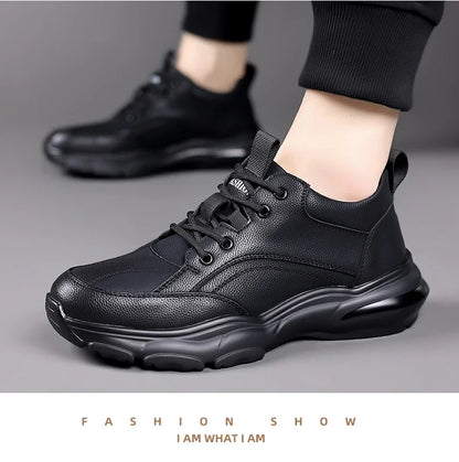 2025 New Designer Black Platform Sneakers for Men Fashion Casual Spring Autumn Soft Sole Cow Leather Shoes Man Zapatos De Hombre