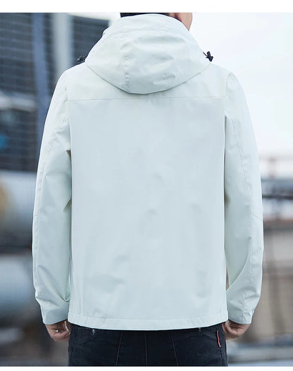 Jacket Men's 2025 Spring and Autumn Fashion Casual Waterproof Hooded Windbreaker Male Outdoor Camping Sports Solid Color Coat