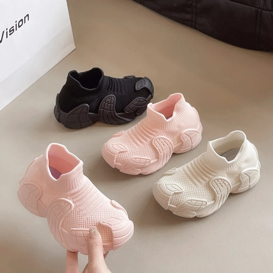 2025 New children's one foot thick soled girls' dad shoes with soft soles and high tops for spring and autumn boys' sports shoes