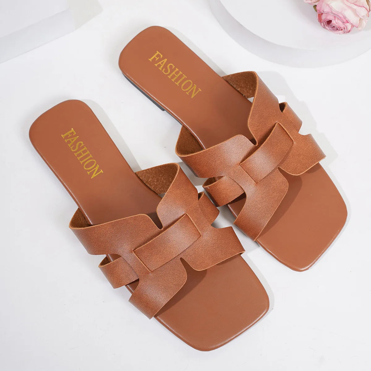 2025 Women Fashion Slippers Beach Designer Shoes for Women Square Headed Slippers Outdoor Flat Anti-slip Sandals Slides Women