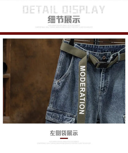 2023 Spring and Autumn New Classic Fashion With Solid Color Cargo Jeans Men Casual Loose Comfortable High Quality Pants 28-36 - Premium Kiosk