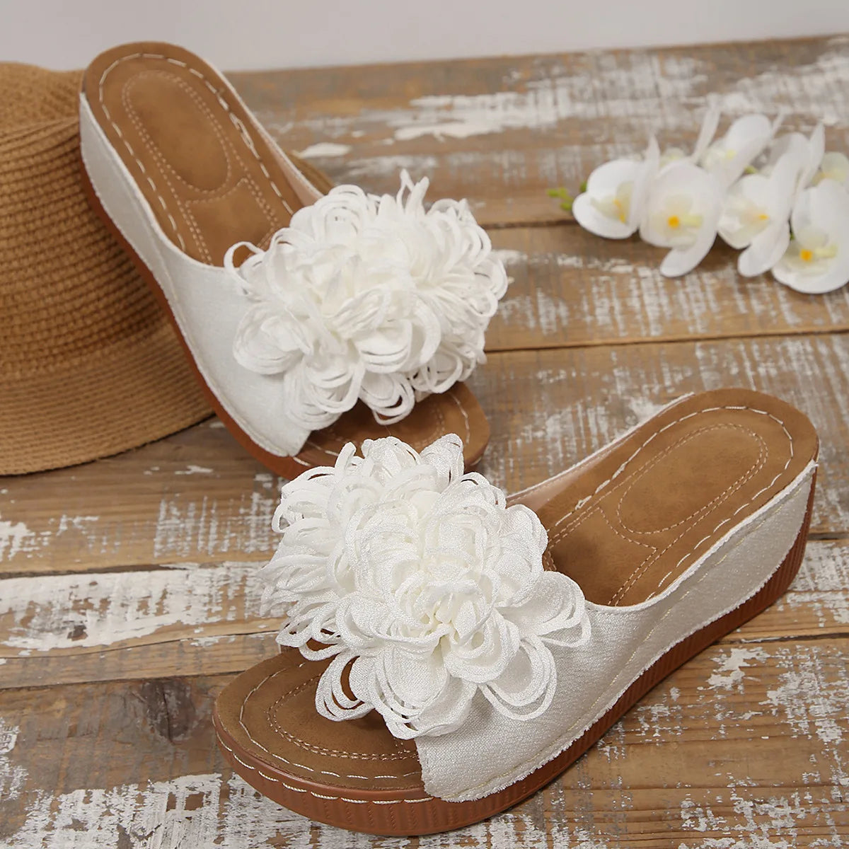 2025 New Women Platform Slippers Slip on Fashion Woman Shoes Summer Sandals Comfortable Flower Wedges Slippers Slides Women - Premium Kiosk