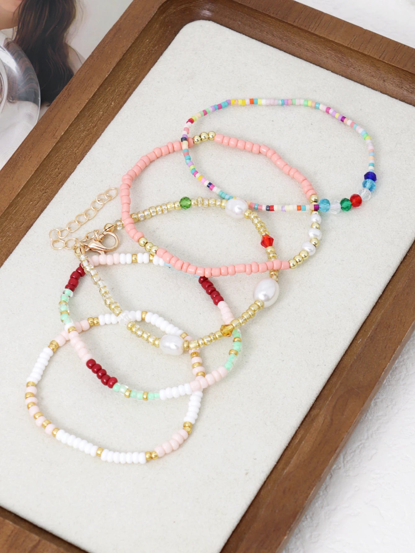 5PCS Bohemian Handmade Colorful Beaded Stackable Elastic Bracelet Surfing Vacation Jewelry