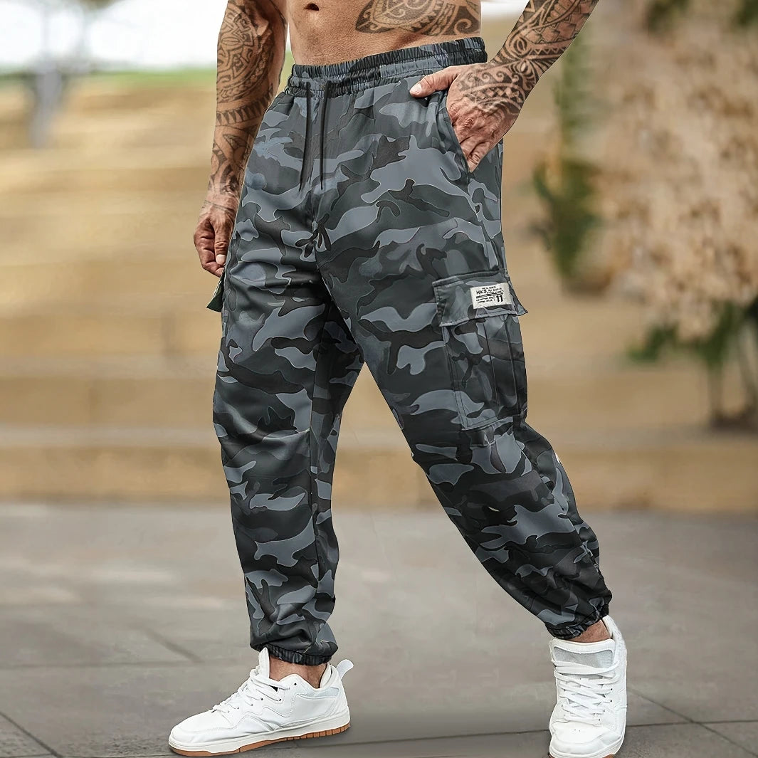 [Trendy Camo Cargo Pants] Camo Cargo Pants - Men's Trendy Casual Regular Fit Trousers With Side Pocket For Outdoor Activities - Premium Kiosk