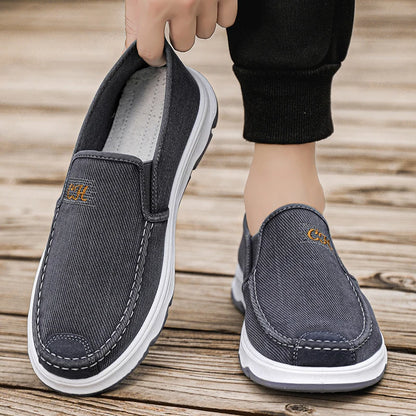 2025 Spring/summer New Style One-piece Dad's Shoes with Soft Sole, Comfortable Flat Bottom Shoes,Canvas Men's Shoes