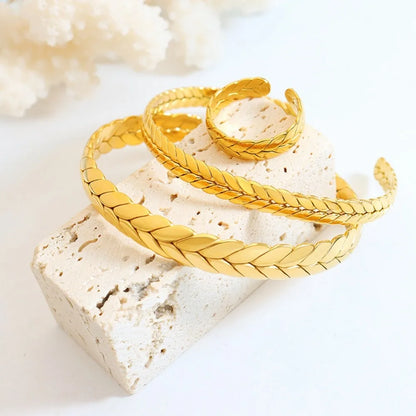 Women's Bracelet Ring Set Retro Style Adjustable Stainless Steel Fashion Versatile Jewelry Accessories