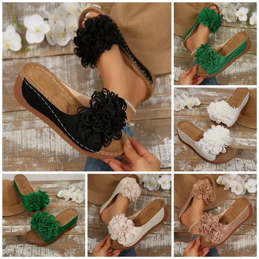 2025 New Women Platform Slippers Slip on Fashion Woman Shoes Summer Sandals Comfortable Flower Wedges Slippers Slides Women - Premium Kiosk