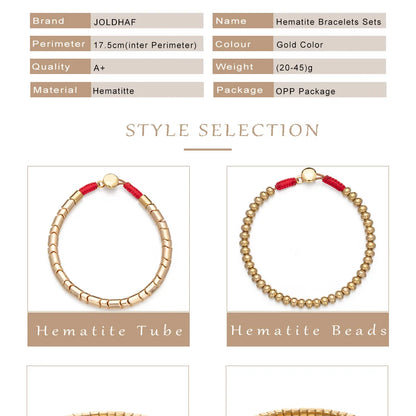 2024 New Design Golden Bracelets For Women Gold Color Hematite Beaded Elastic Bangle Sets Square Shape Beads Accessory