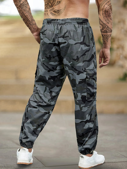[Trendy Camo Cargo Pants] Camo Cargo Pants - Men's Trendy Casual Regular Fit Trousers With Side Pocket For Outdoor Activities