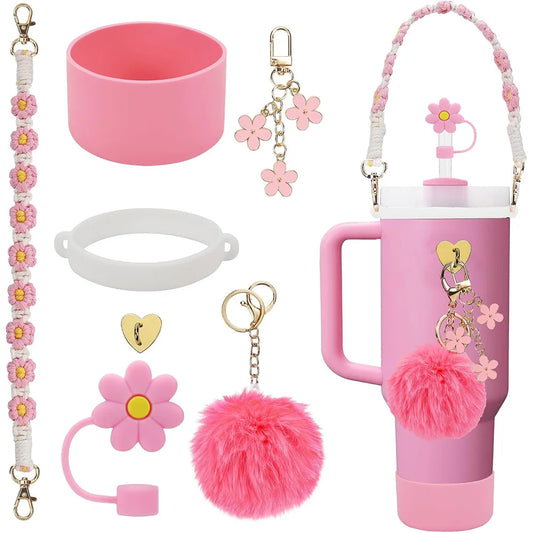 7pcs Cup Accessories Set for Stanley Including Handle Strap, Siliocne Cup Boot Straw Cover Charms for 40oz & 30oz Tumbler