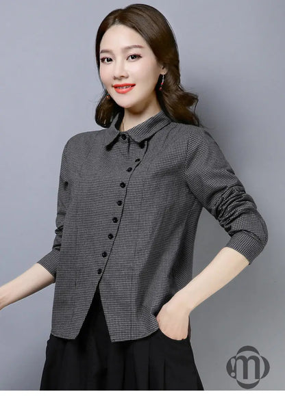 Women's Clothing  2022 Blouses Women Shirt thin Slim creative irregular Button turn-down collar lattice  spring summer leisure